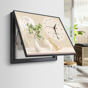 电表箱装饰画 画带钟表免打孔配电箱遮挡电闸开 关现代简约电子钟