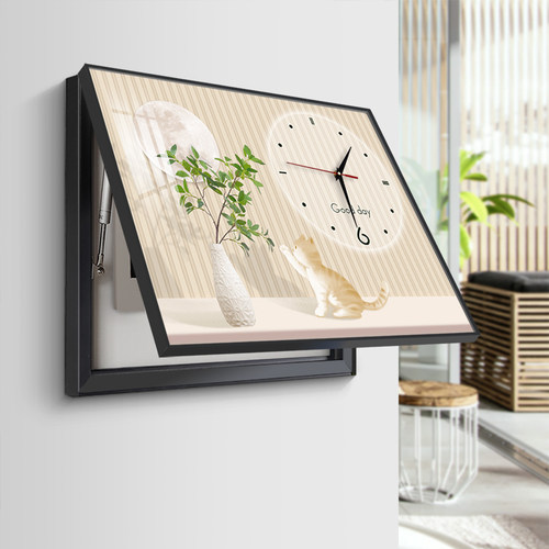 电表箱装饰画 画带钟表免打孔配电箱遮挡电闸开 关现代简约电子钟