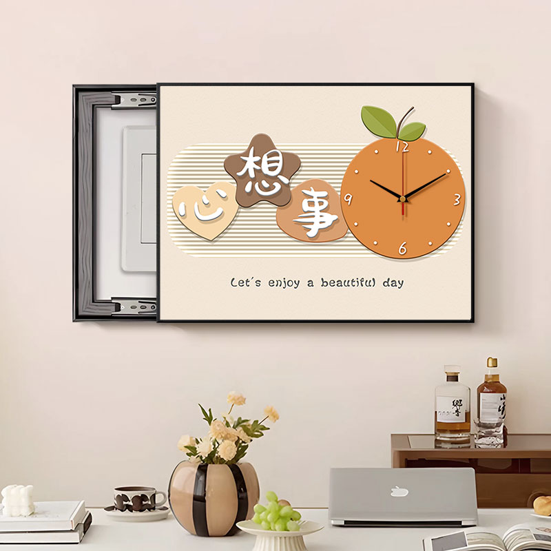 电表箱装饰画奶油风好寓意带钟表