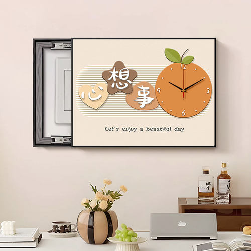电表箱装饰画奶油风好寓意带钟表