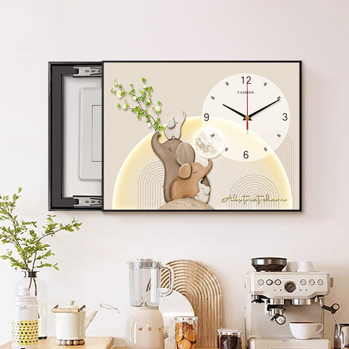 奶油风电表箱装饰画挂钟