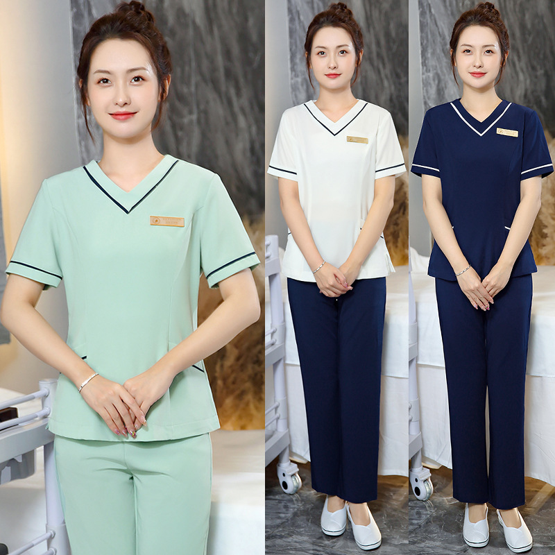 新款美容院工作服美容师服装短袖夏季SPA养生馆女足浴技师服套装