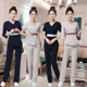 时尚 推拿按摩师服装 套装 美容院美容师工作服女足疗店技师制服短袖
