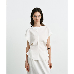 S白色圆领Textile Song短袖上衣女夏季设计感通勤休闲小众气质衬