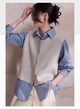 复古温柔系气质高级灰色圆领针织马甲宽松无袖上衣外套女2025秋冬