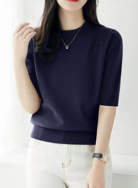 百搭圆领套头宽松遮肉设计内搭上衣女春秋新款中袖T恤打底衫胖mm