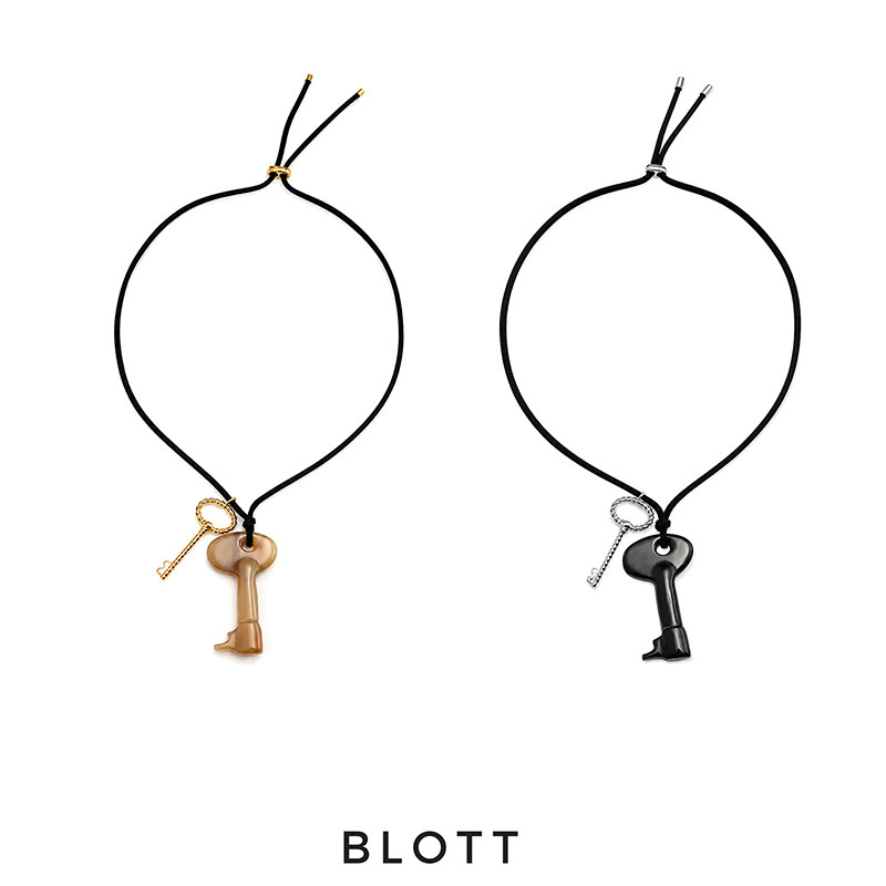 BLOTT key系列 黄水牛角黑水牛角 麻花钥匙麂皮绒皮绳项链