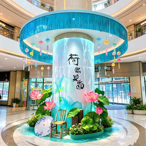 仿真荷花主题美陈打卡引流道具