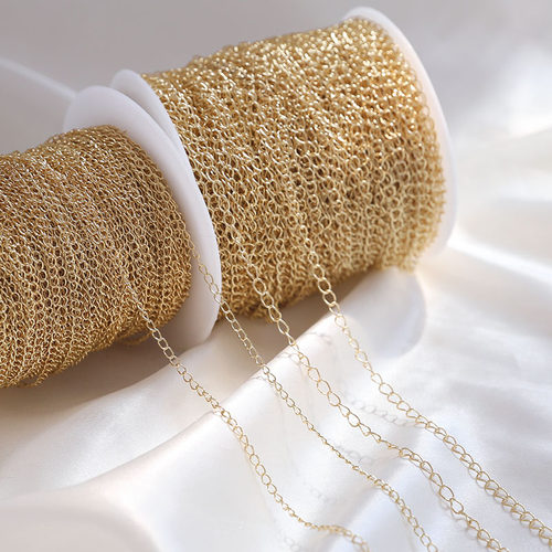 diy配件保色14K包金链子镀真金细链条流苏延长项链手链尾链材料