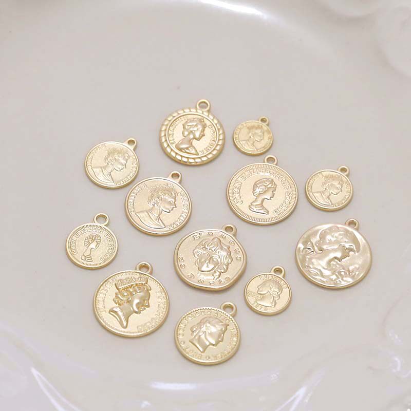 DIY饰品配件亚金欧美复古ins人像吊坠圣母复古伊丽莎白金币圆挂件