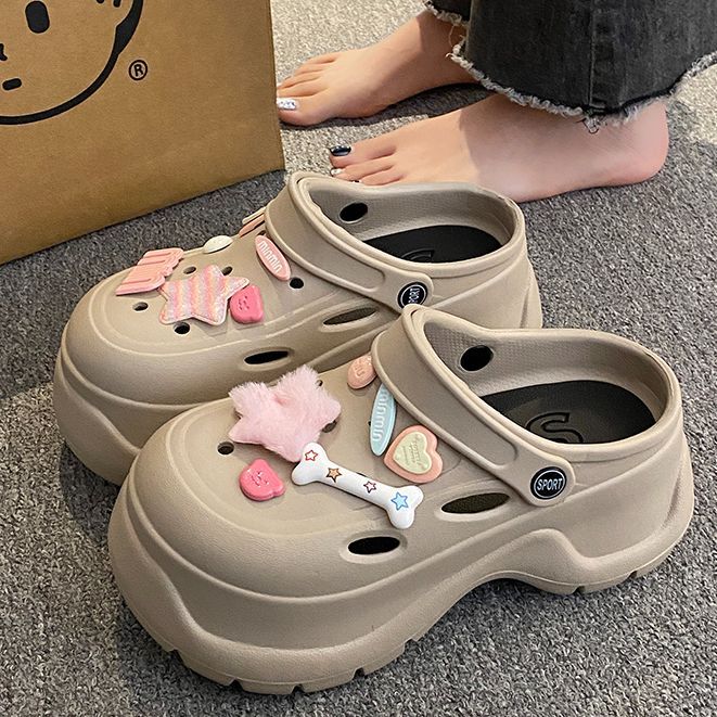超萌软妹风~ins卡通星星洞洞鞋女2025夏季新款厚底防滑沙滩凉拖鞋