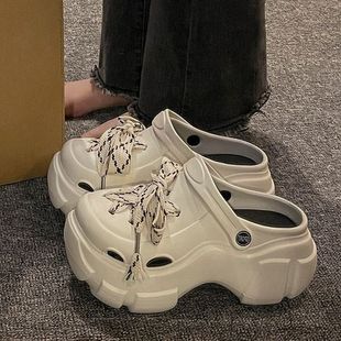 高级感洞洞鞋 女夏季 包头半托外穿防滑增高厚底耐磨办公室可爱拖鞋