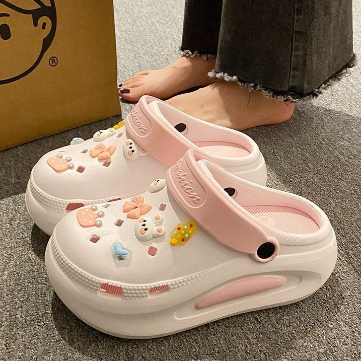 多巴胺~EVA洞洞鞋女夏超厚外穿增高踩屎感2025防滑不臭包头凉拖鞋