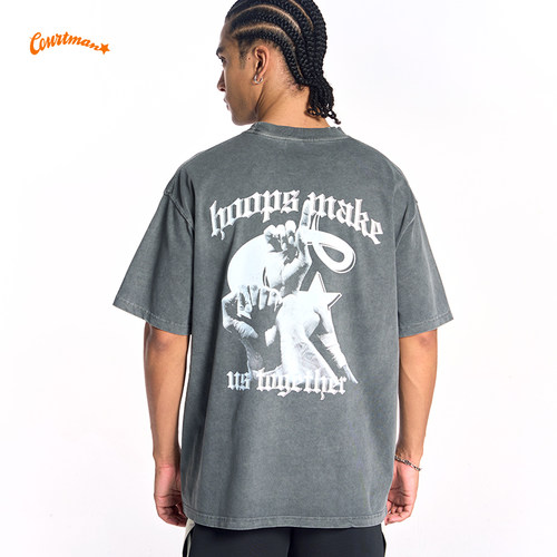 美式重工水洗做旧宽松T恤