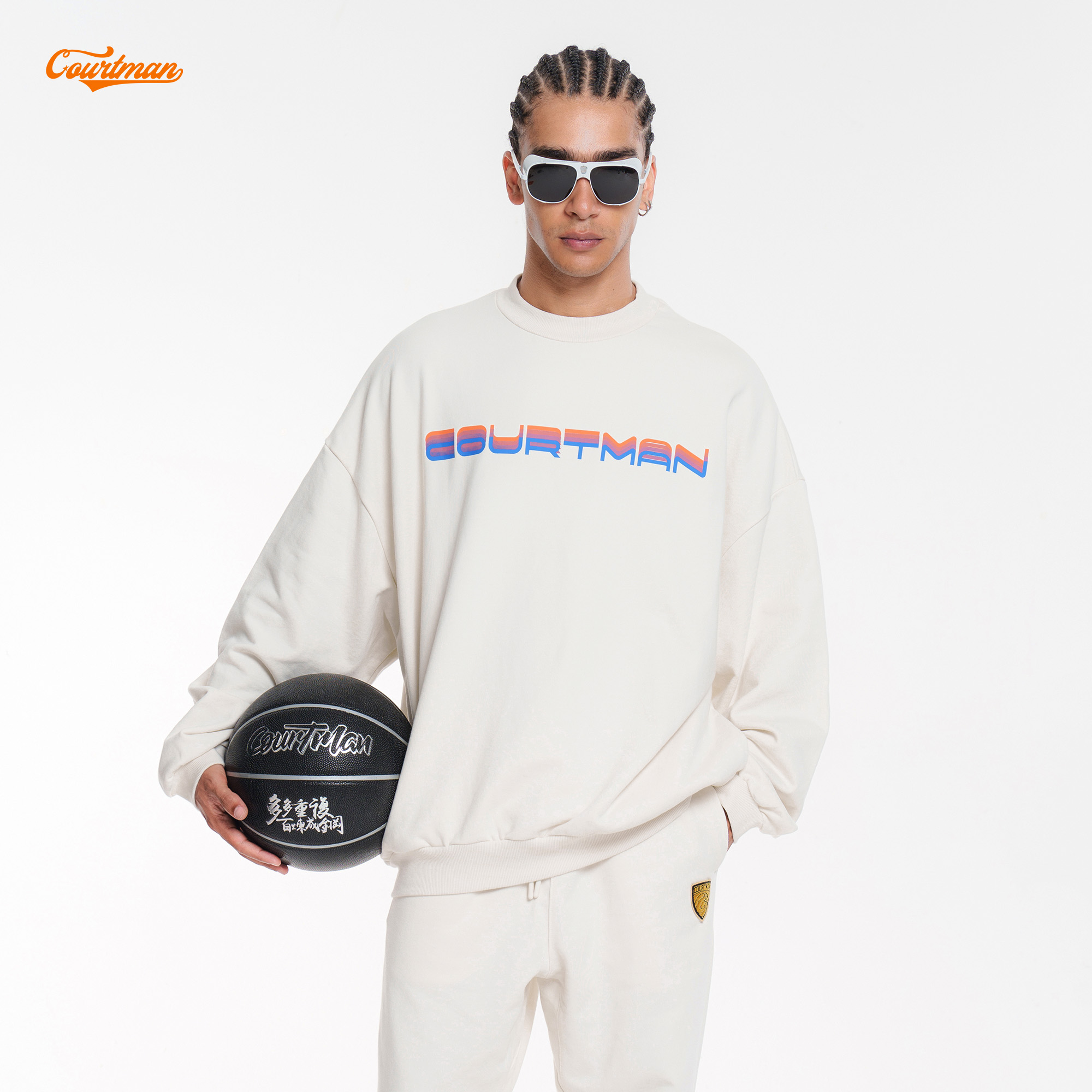 COURTMAN野球帝叠影logo印花卫衣