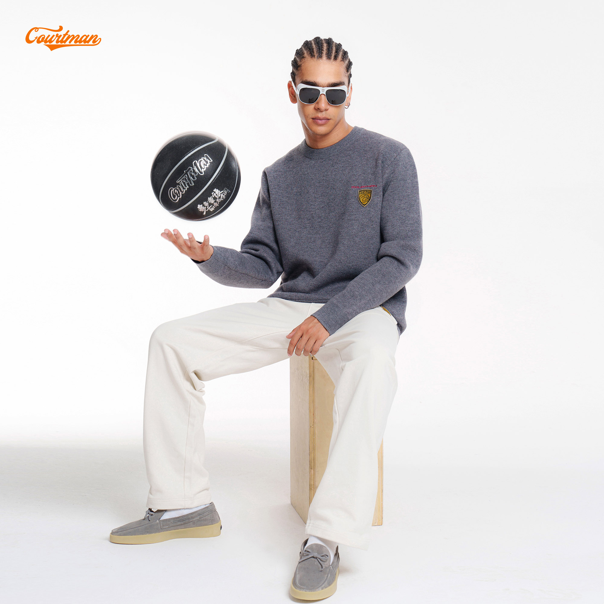 COURTMAN野球帝篮球梦灰色毛衣