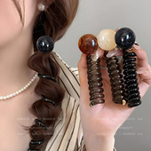 复古球球电话线发圈女2026新款 简约高级感编头发绳扎马尾头绳发饰