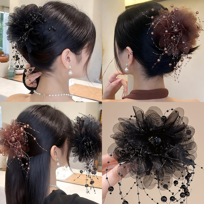 羽毛牡丹花抓夹女大号秋冬发夹