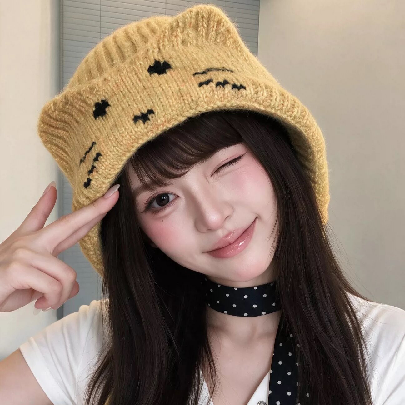 黄色小熊出没可爱黄色猫咪毛线帽