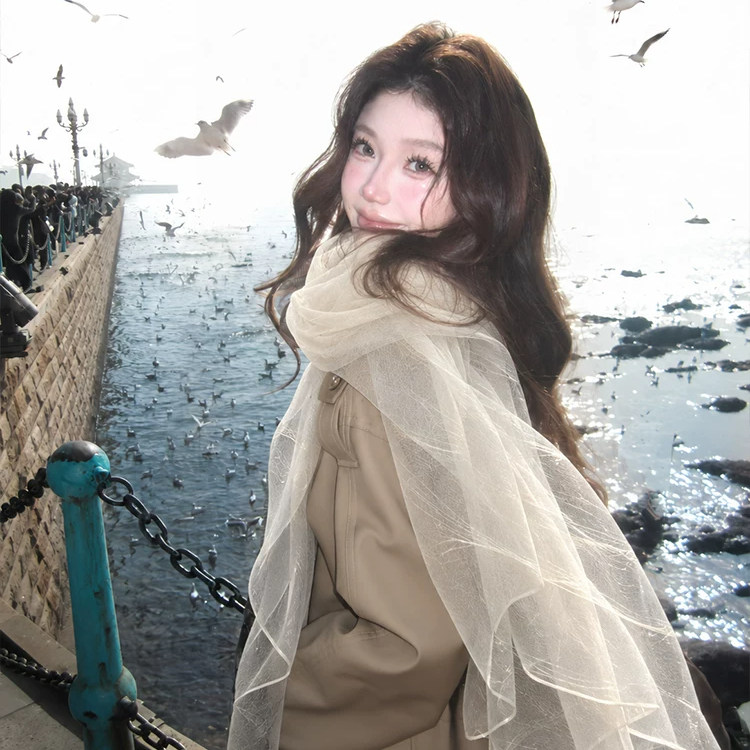 氛围感韩版双层丝巾女ins风新款