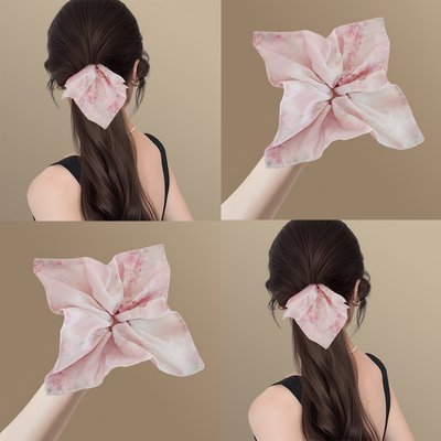 樱粉蝶结！粉色晕染方巾大肠发圈
