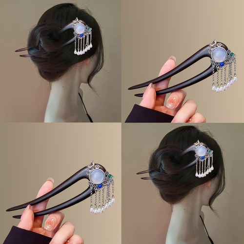 月簪坠银民族风古银流苏U型发簪