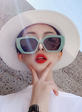 个性方框ins薄荷绿色太阳镜女圆脸网红宽边眼镜欧美复古显瘦墨镜