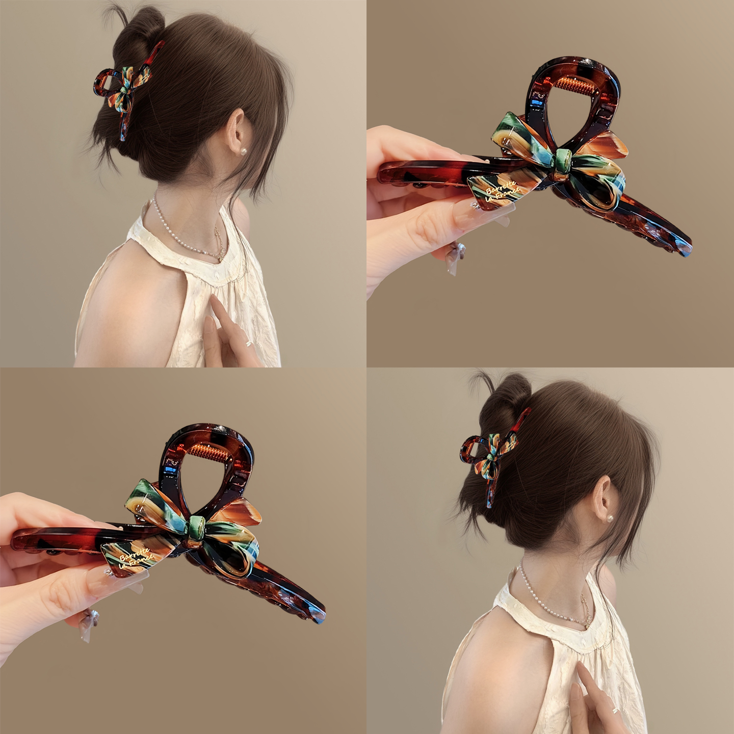 法郎油画~蝴蝶结鲨鱼夹女气质后脑勺盘发发抓发夹亚克力抓夹拎环