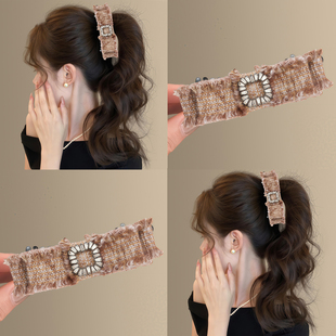 瑞秋燕麦~气质方钻小香风马尾夹复古高级感蝴蝶结香蕉夹旅行发卡