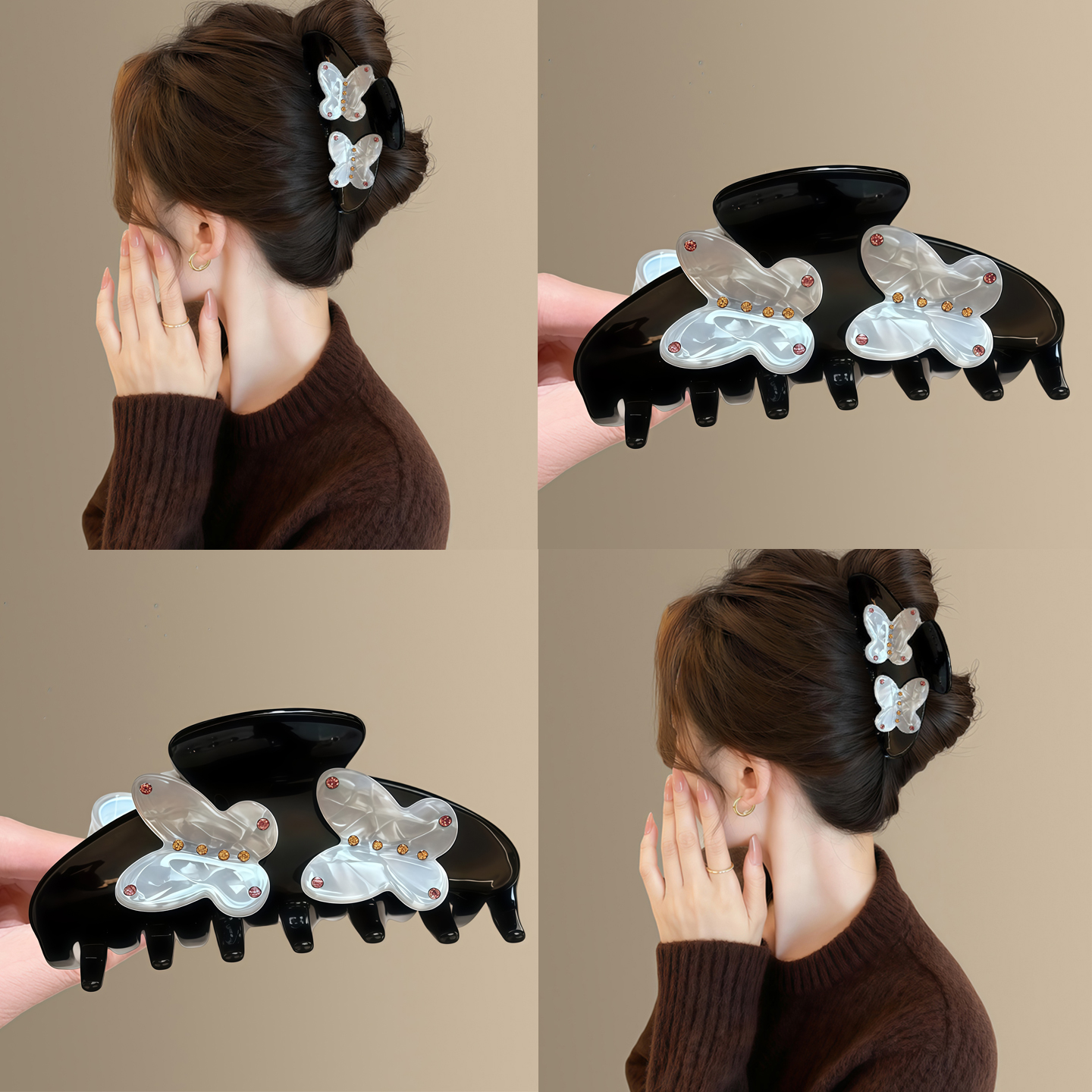 流光蝶影~法式水钻蝴蝶醋酸抓夹女高级感人鱼姬ins鲨鱼夹子发饰