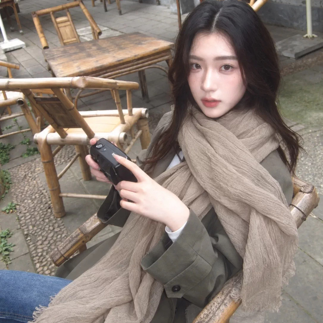 文艺风褶皱棉麻披肩女外搭新款秋
