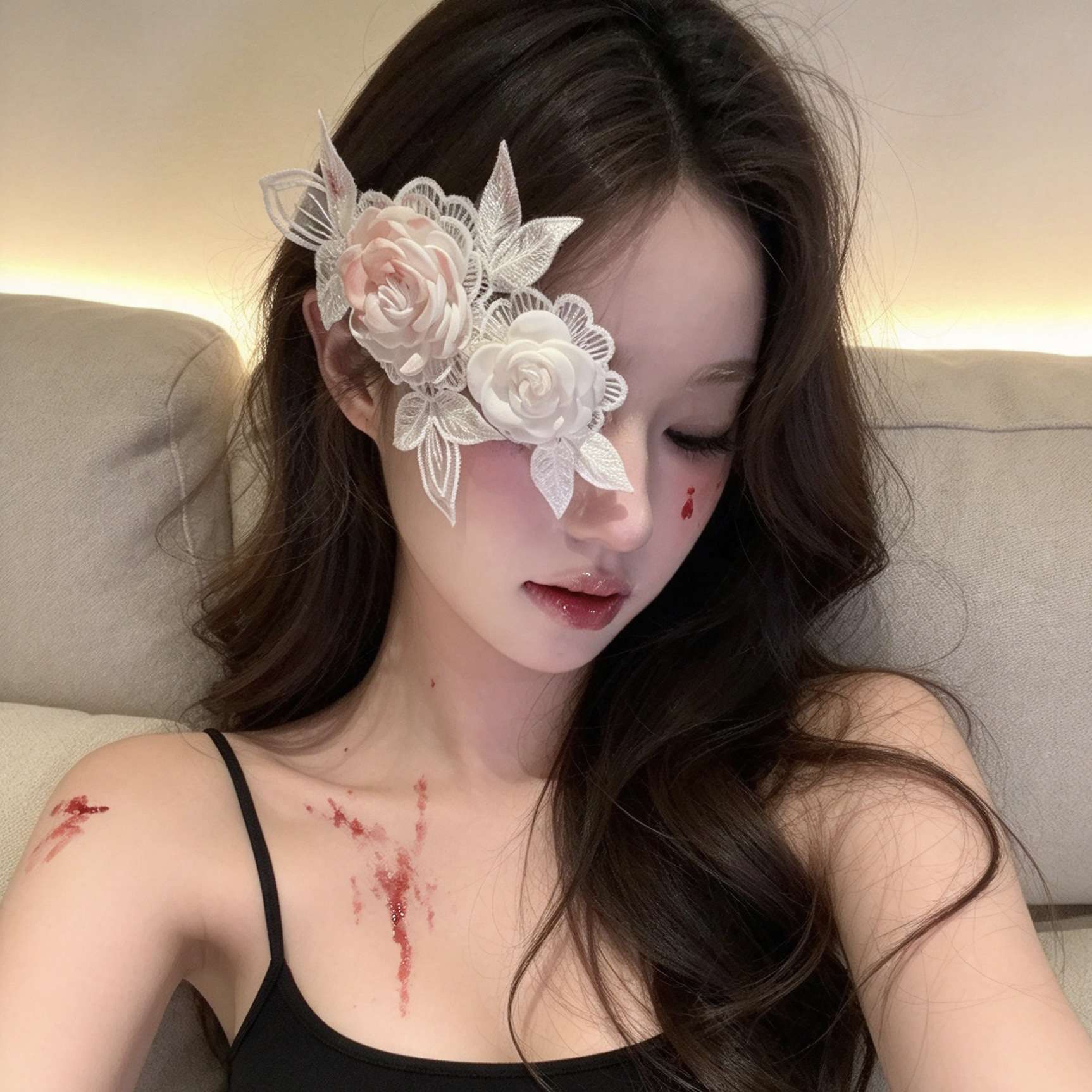 罪月天使~万圣节色白玫瑰眼罩