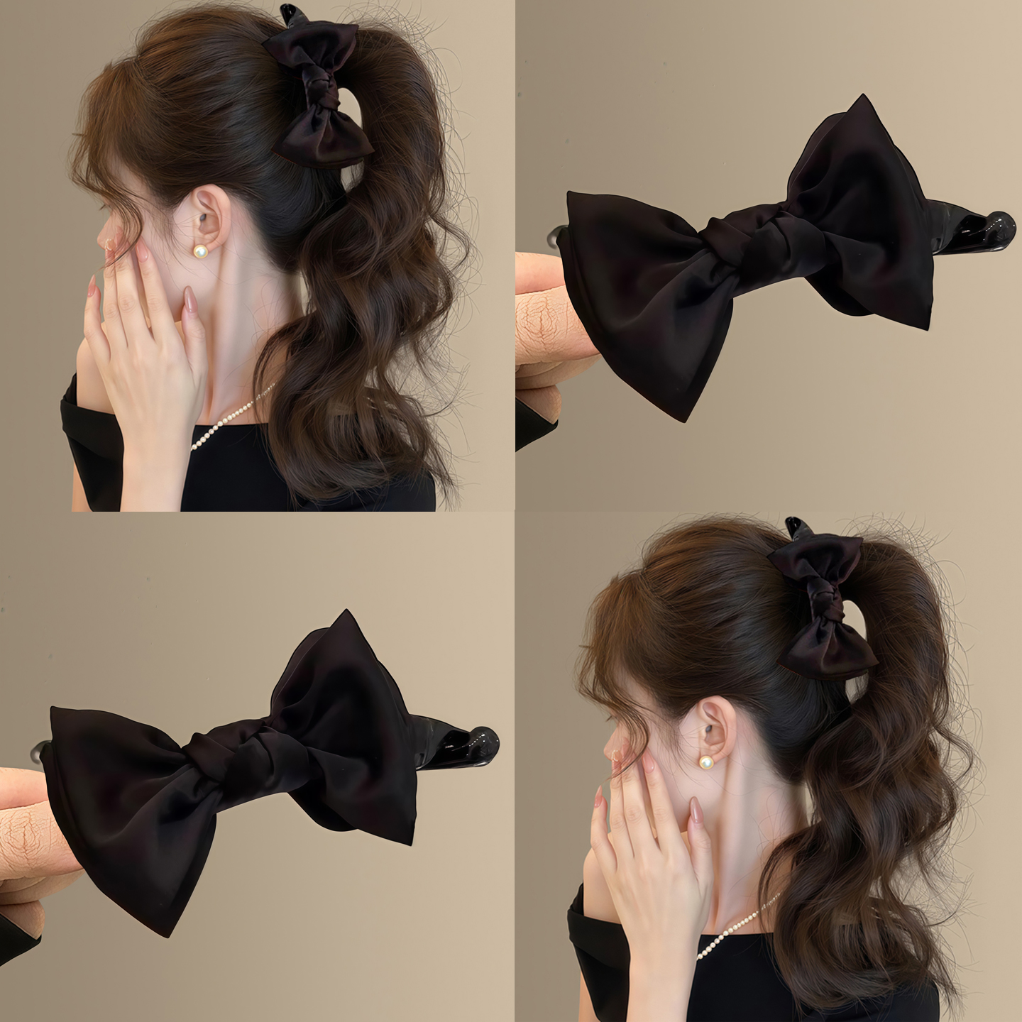 赫本黑色系~气质蝴蝶结香蕉夹女