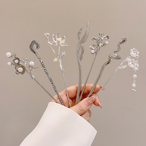 冷淡风银色发簪女新中式古风头饰发钗简约现代盘发簪子小众设计感