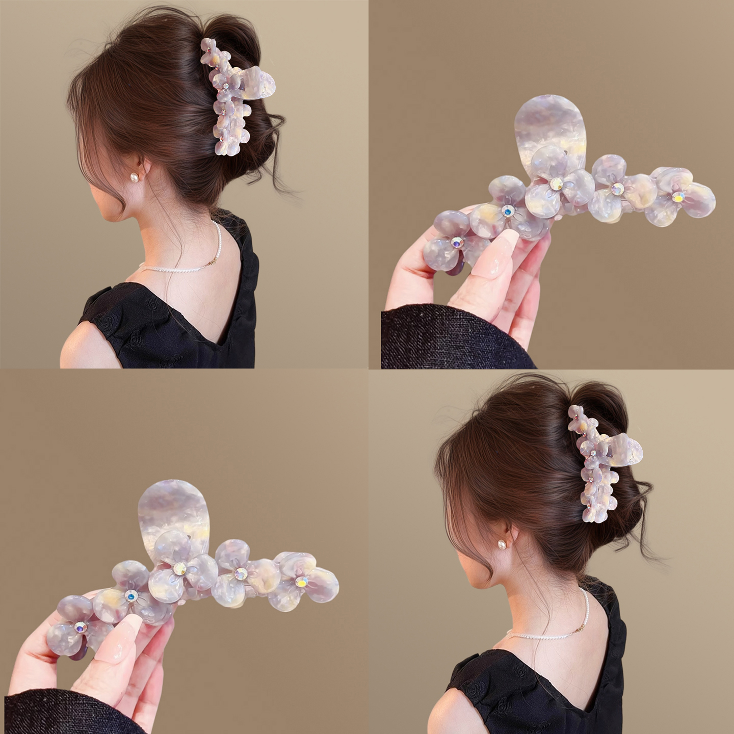 紫色溫柔暈染花朵醋酸抓夾