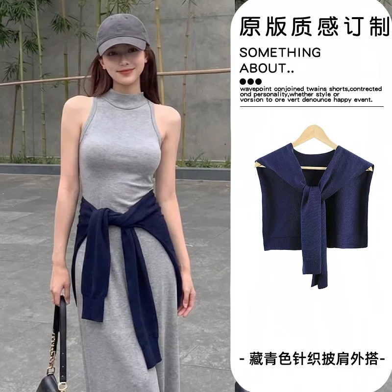 韩版藏青针织系腰外搭女春夏薄款