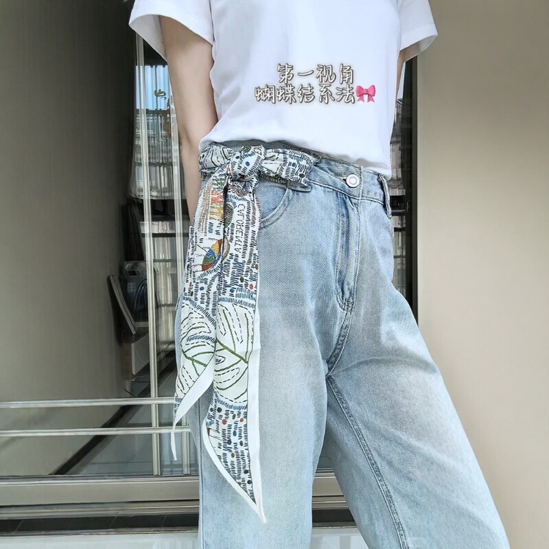高级感文艺涂鸦丝巾腰带女款