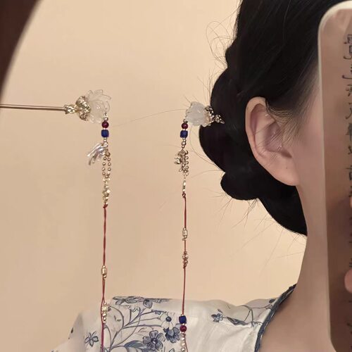 新中式古风花朵流苏发簪女！