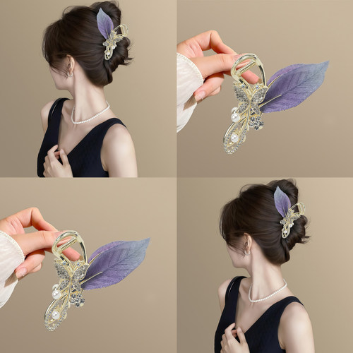 水钻叶子精致抓夹大号发饰女