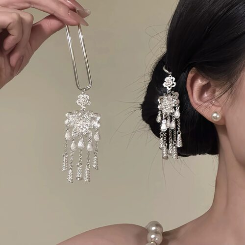 新中式苗银流苏U型发簪女新款
