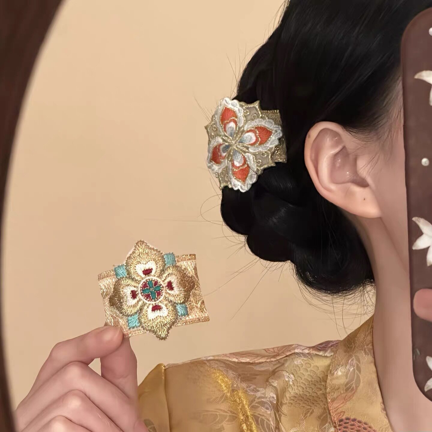 新中式刺绣宝相花发插女新款古风
