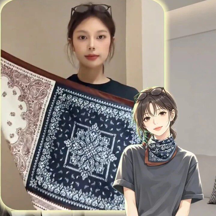 秋季复古咖色腰果花丝巾女