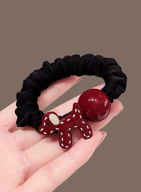 简约可爱小狗百搭发圈头绳红色时尚皮套发饰韩国新款扎马尾头巾遮