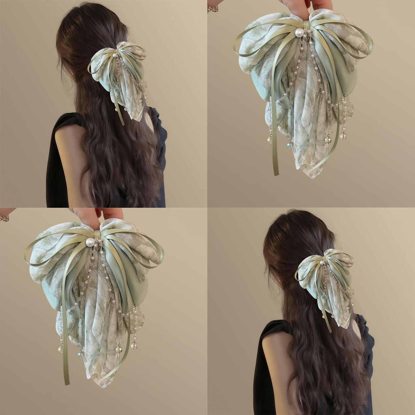 绿野诗行！蝴蝶结珍珠串珠抓夹