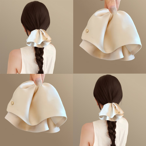 洁白无瑕！白色缎面裙摆马尾夹