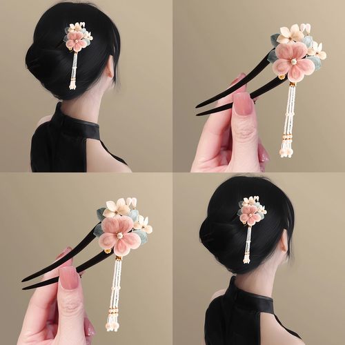 浪漫绒花！古风新中式檀木发钗