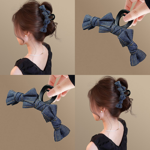 西西里女孩！牛仔蝴蝶结抓夹！