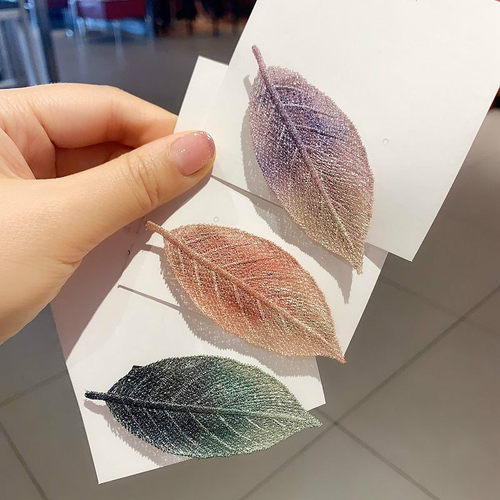 韩国清新少女梦幻刺绣树叶刘海夹BB夹优雅渐