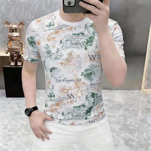 卡尔精品服饰高档夏季男士欧货圆领印花短袖T恤潮流半袖体恤男a9