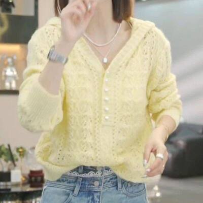 #格颖女装钩花镂空连帽针织衫春秋薄款毛衣帽衫法式慵懒风长袖a5